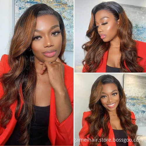 wholesale frontal custom wigs 100% human hair13X4"  body Wave Auburn Brown Color Hair closure brazilian virgin transparent Lace